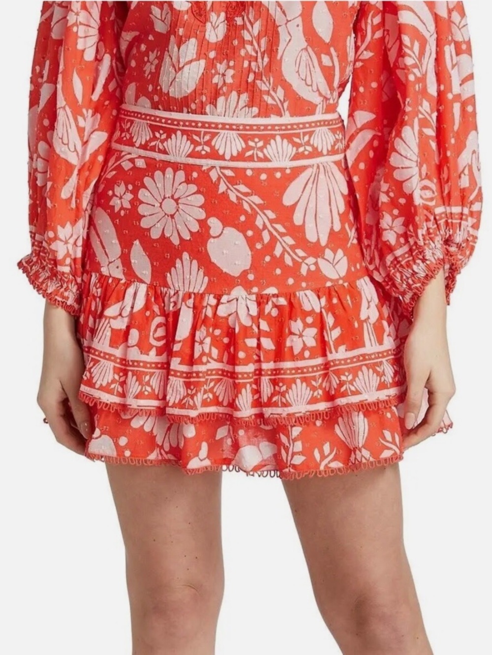 FARM Rio Cotton Orange Neon Jungle Mini Bohemian Skirt Sz Medium